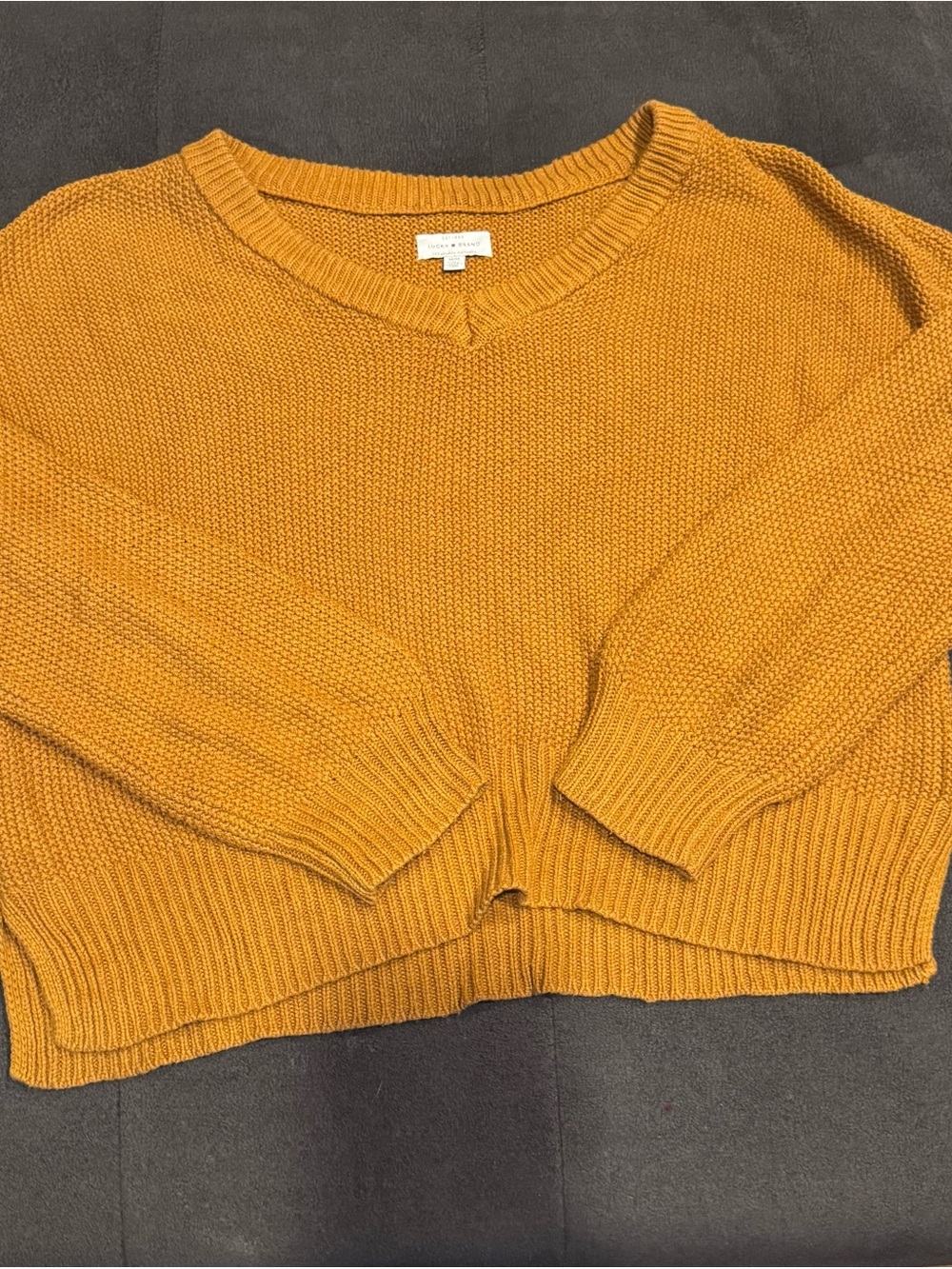 Lucky Brand Mustard Yellow V-Neck Knit Sweater